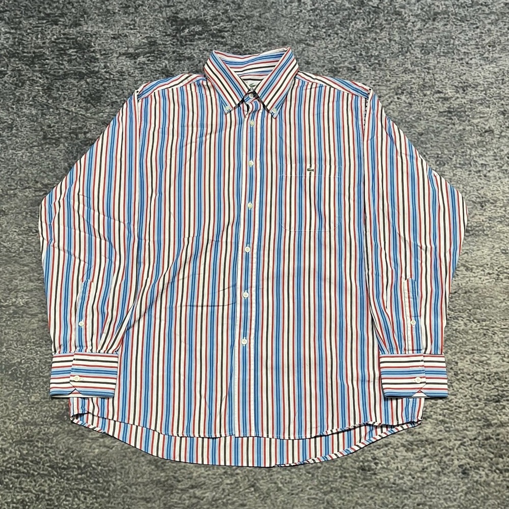 VTG Lacoste Long Sleeve Button Down Shirt Striped Mens 44 Collared‎ Multi Color